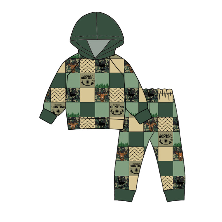 Baby Boy Long Sleeves Deer Green Hoodie Shirt Pants Hunting Outfit Set