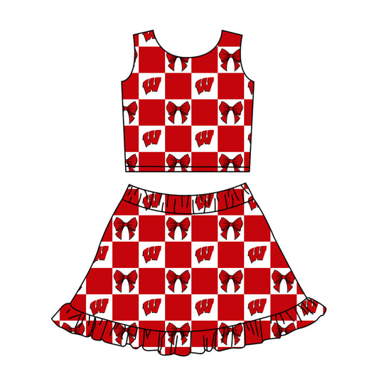 ( Moq 5 ) Baby Girls Kids Toddler W Bows Checked Tops Shorts Ruffle Skirt Team Set