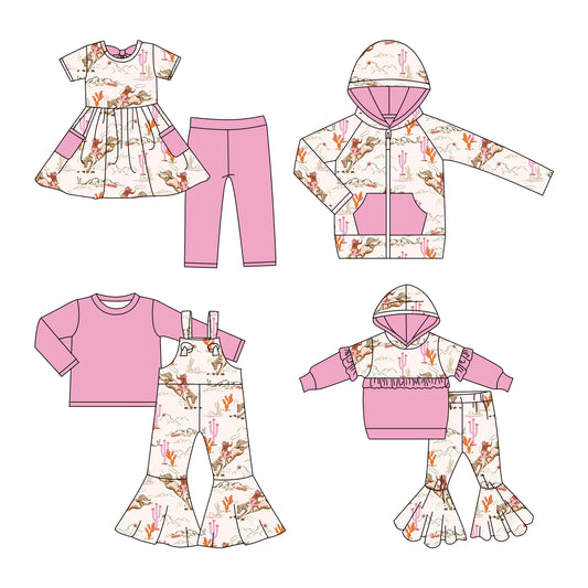( Moq 5 Each Style ) Baby Girls Kids Cowgirl Cactus Western Sibling Hoodie Shirt Sets