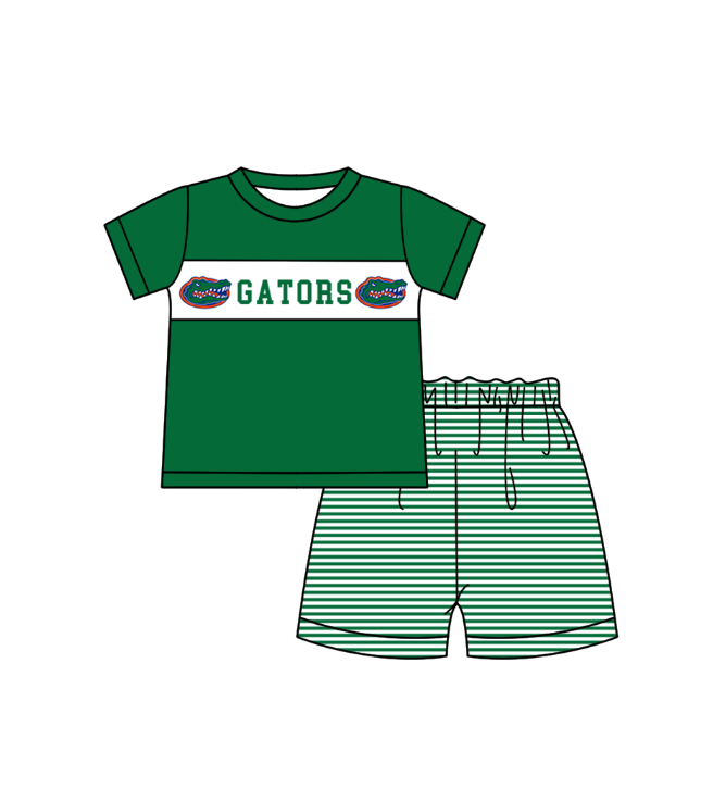 ( Moq 5 ) Baby Boys Toddler Short Sleeves Green Shirt Stripes Shorts Team Set 1.29