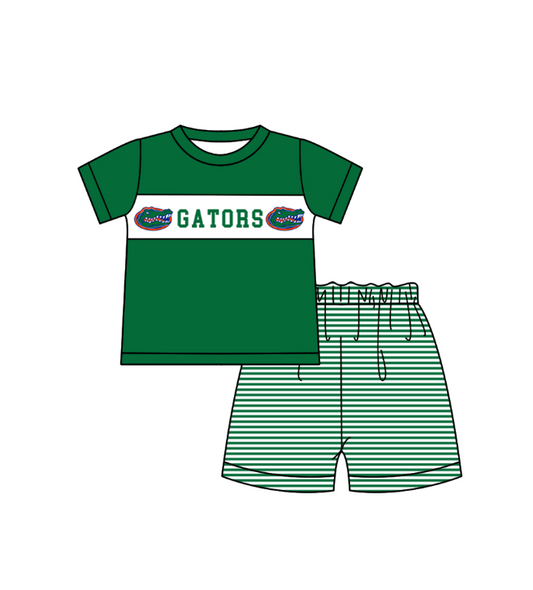 ( Moq 5 ) Baby Boys Toddler Short Sleeves Green Shirt Stripes Shorts Team Set 1.29