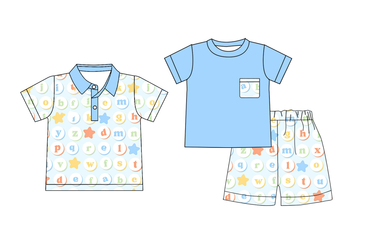 ( Moq 5 Each Style ) Sibling Baby Boys Kids Short Sleeves Back to School Shirt Set