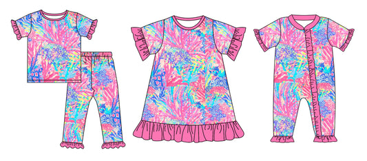 Baby Girl Short Sleeves Colorful Sibling Matching Romper Dress Clothes Set Moq 5 Each Design