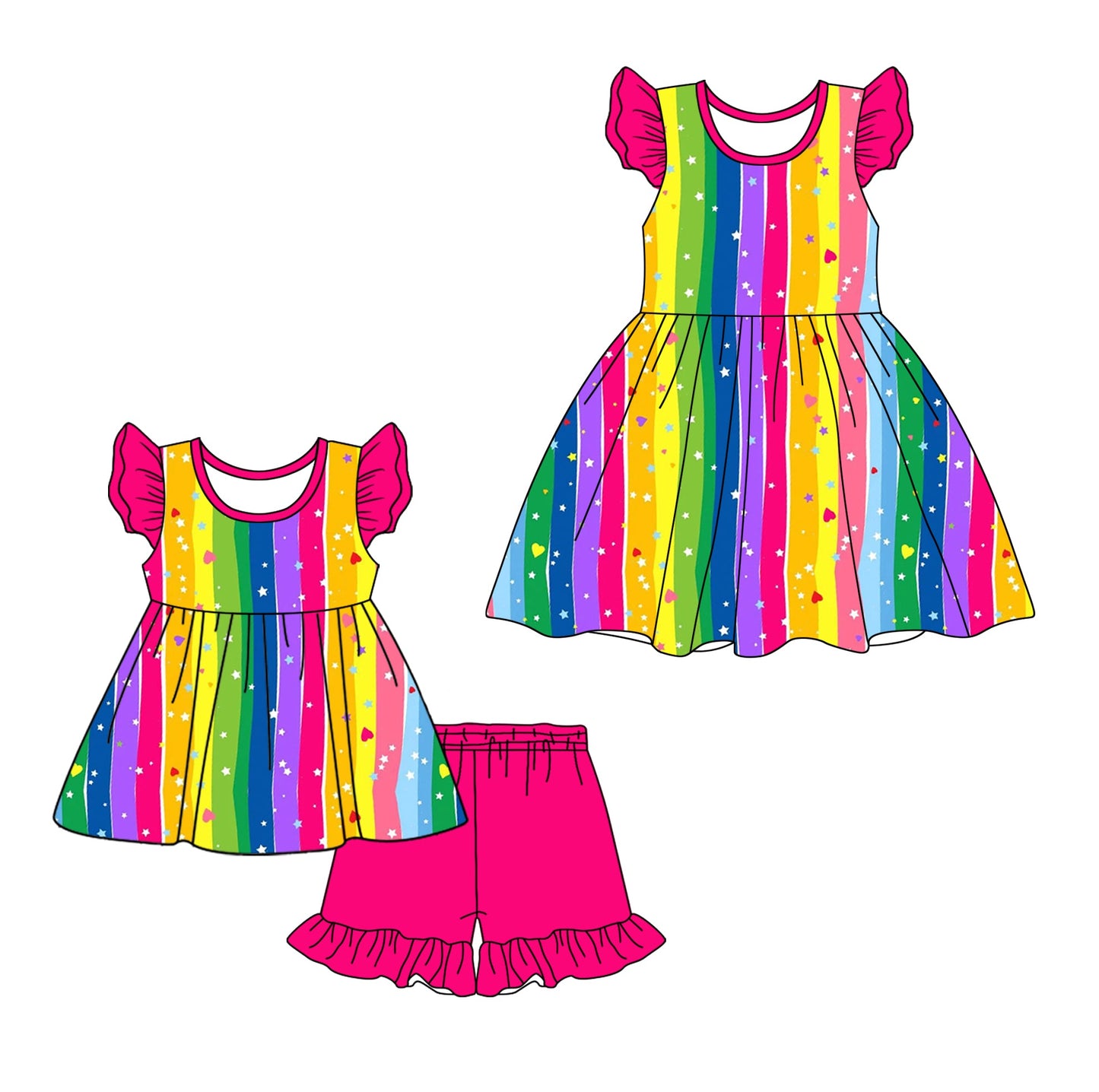 Baby Girl Colorful Stripes Hearts Sibling Dress Set ( Moq 5 Each Style ) 1.11