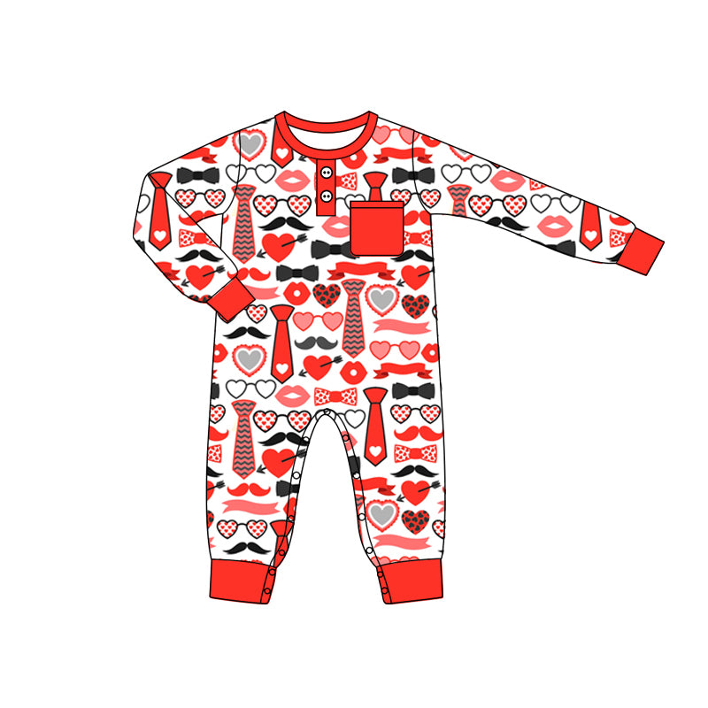 Baby Boy Infant Long Sleeves Hearts Valentine Romper Moq 5