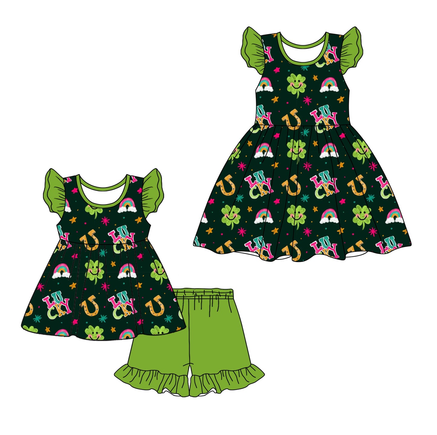 Baby Girl Short Sleeves St. Patrick Rainbow Sibling Dress Set ( Moq 5 Each Style ) 12.18