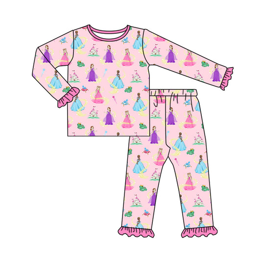 Baby Girl Long Sleeves Princess Shirt Pants Pajamas Pink Set