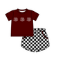 ( Moq 5 Each Style ) Baby Boys Girls Toddler Plaid Sibling Dark Red Shorts Sets Team Clothing