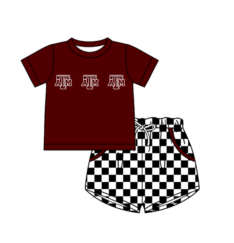 ( Moq 5 Each Style ) Baby Boys Girls Toddler Plaid Sibling Dark Red Shorts Sets Team Clothing