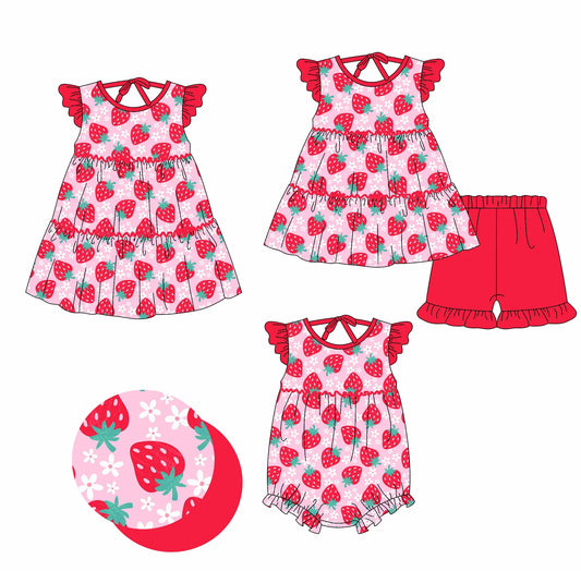 ( Moq 5 Each Style ) Baby Girls Kids Short Sleeves Strawberry Flower Sibling Summer Romper Dress Set