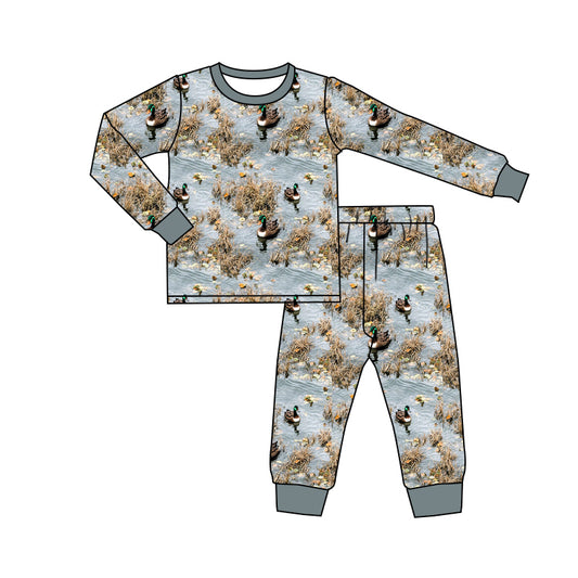 Baby Boy Ducks Blue Shirt Pants Pajamas Set