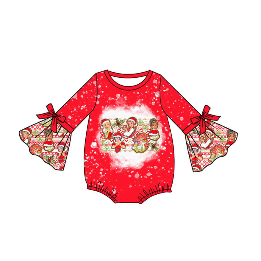 Baby Girl Infant Long Sleeves Princess Red Christmas Bubble Romper