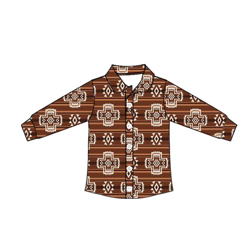 ( Moq 5 ) Baby Boy Long Sleeves Western Aztec Button Shirt Tops