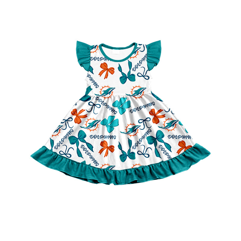 ( Moq 5 each style ) Baby Girl Toddler Team Bows Sibling Green Romper Dress Set 7.12