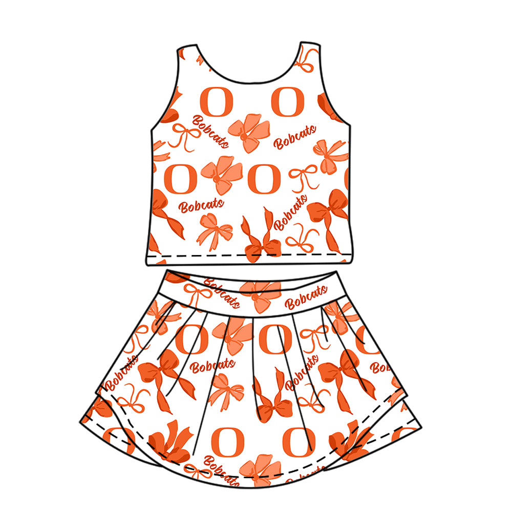 ( Moq 5 Each Style ) Baby Girls Toddler Orange Bows Sibling Team Shorts Dresses Set Clothes