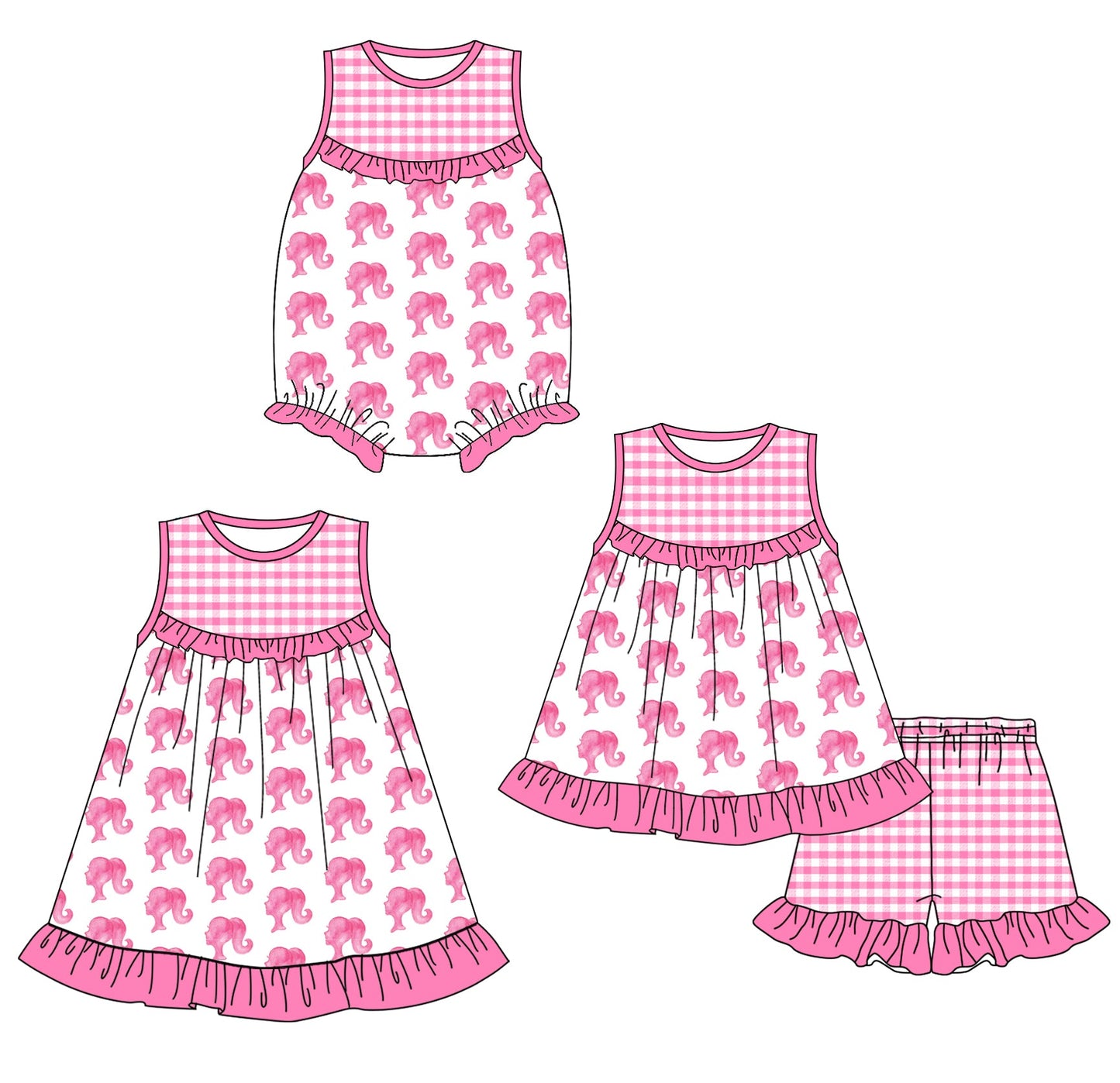 Baby Girl Pink Checked Doll Sibling Romper Dress Set ( Moq 5 Each Style ) 1.25