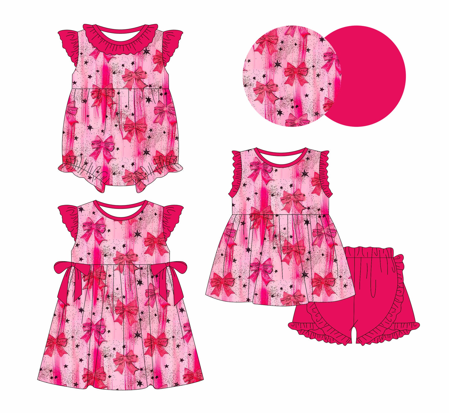 Baby Girl Bows Stars Sibling Romper Dress Set ( Moq 5 Each Style ) 1.3