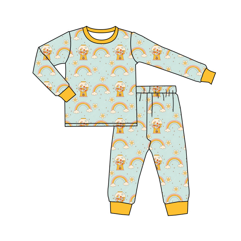 Baby Girl Long Sleeves Rainbow Floral Shirt Pants Pajamas Set