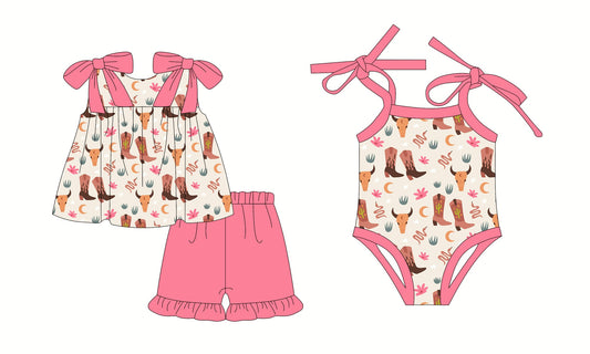 Baby Girl Western Boots Cow Sibling Romper Set ( Moq 5 Each Style ) 2.26