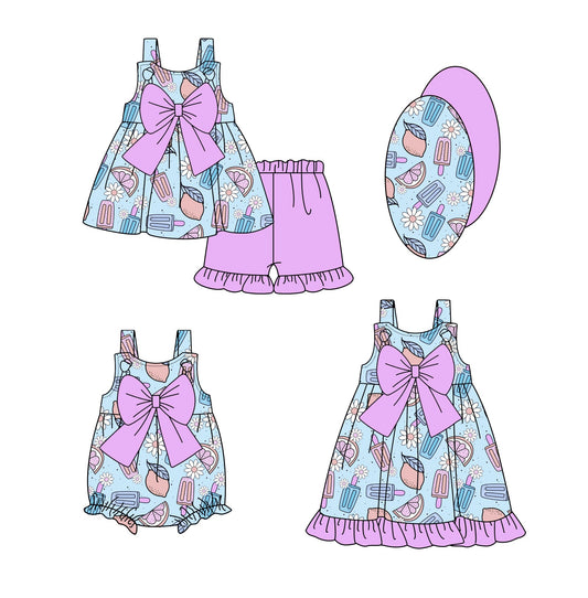 Baby Girl Short Sleeves Popsicles Bows Sibling Romper Dress Set ( Moq 5 Each Style ) 3.11