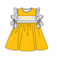 ( Moq 5 ) Baby Girls Toddler Dots Short Sleeves Bows Team Yellow Knee Length Dress