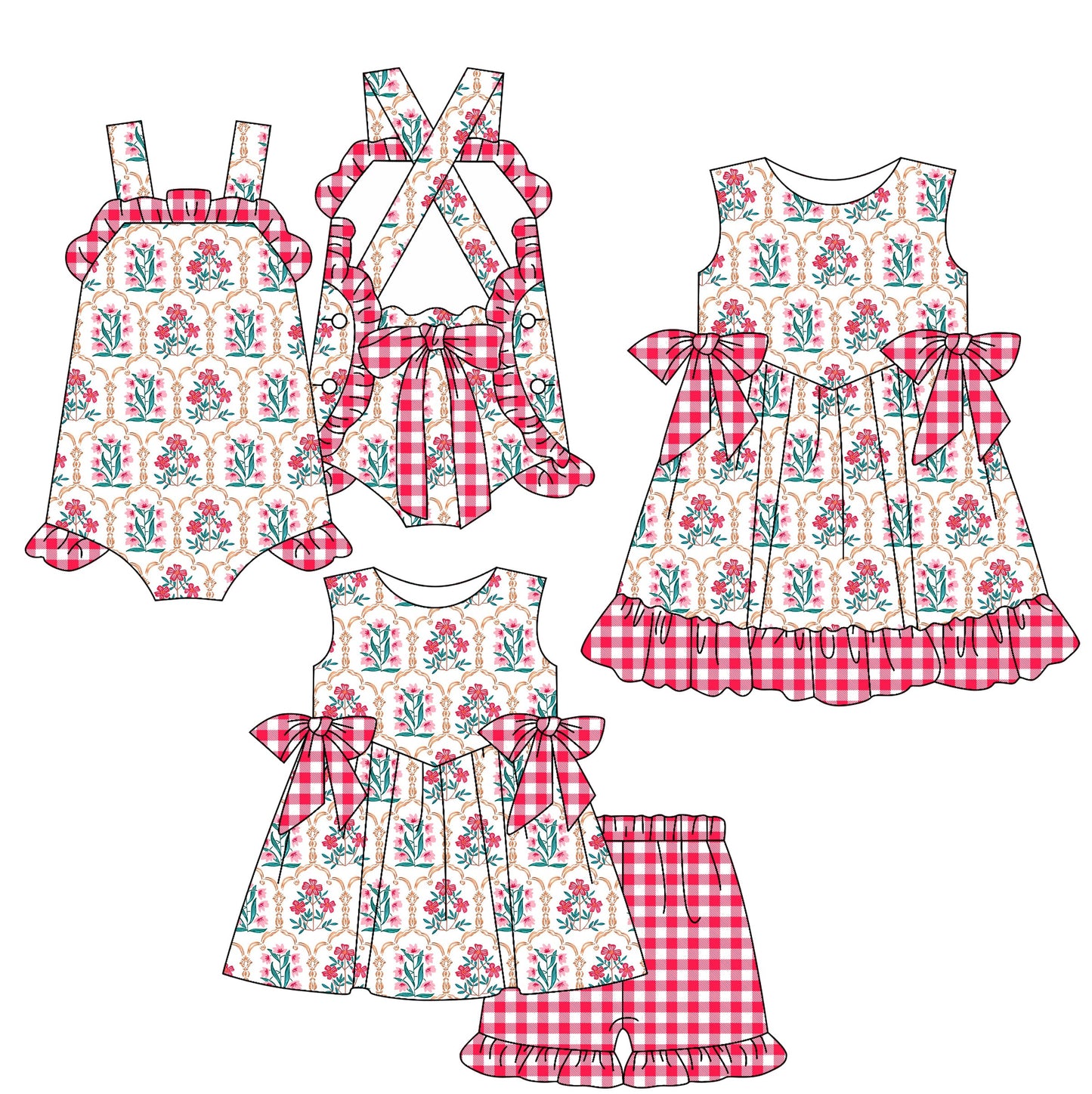 Baby Girl Summer Bows Flower Sibling Romper Dress Set ( Moq 5 Each Style ) 2.18