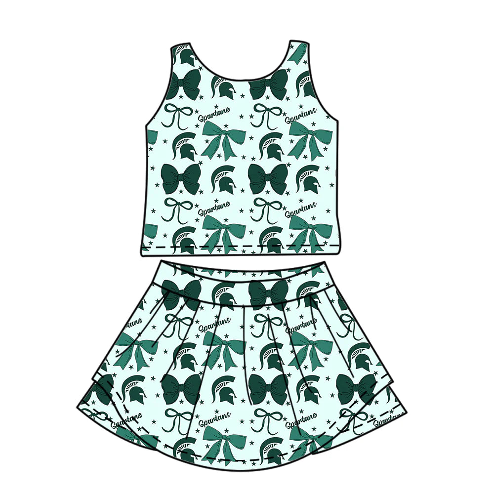 ( Moq 5 each style ) Baby Girl Toddler Team Green Bows Sibling Dress Set 6.26