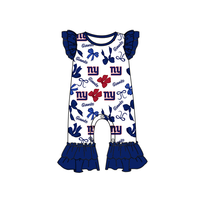 ( Moq 5 each style ) Baby Girl Toddler Team Bows Sibling Navy Romper Dress Set 7.10