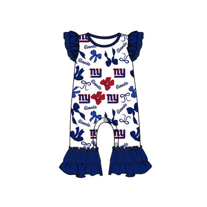 ( Moq 5 each style ) Baby Girl Toddler Team Bows Sibling Navy Romper Dress Set 7.10