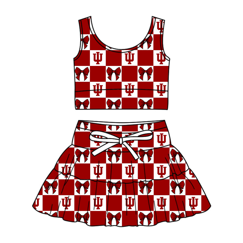 ( Moq 5 Each Style ) Baby Girls Kids Toddler Bows Red Plaid Tops Shorts Skirt Team Set