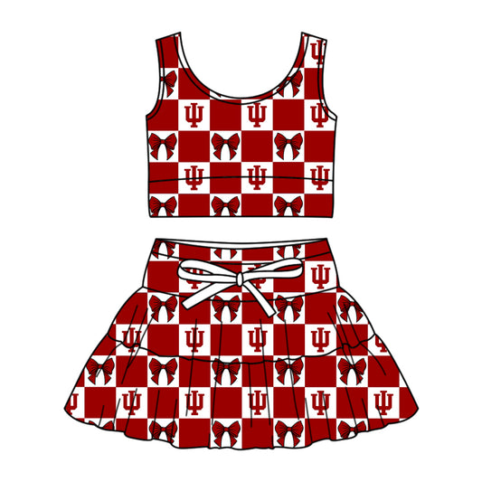 ( Moq 5 Each Style ) Baby Girls Kids Toddler Bows Red Plaid Tops Shorts Skirt Team Set
