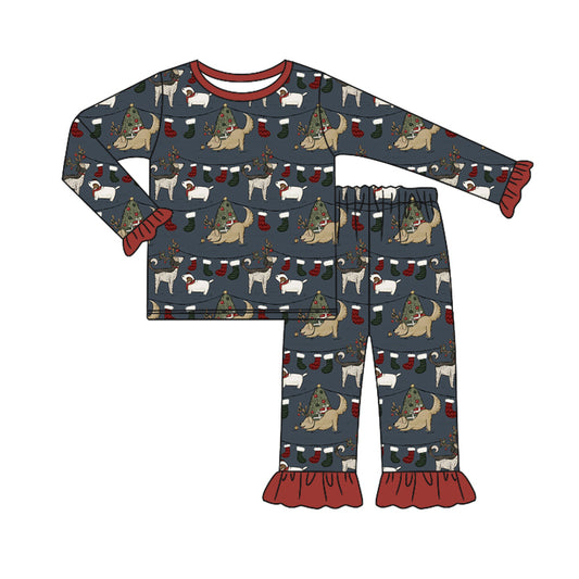 Baby Girl Toddler Long Sleeves Christmas Dogs Shirt Pajamas Pants Set