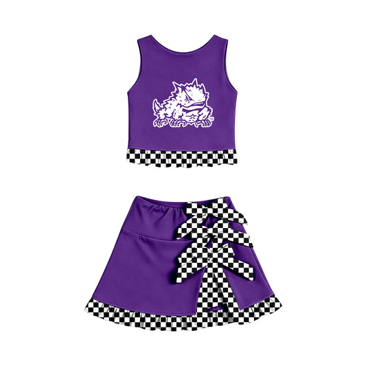 ( Moq 5 ) Baby Girls Kids Sleeveless Vest Bows Skirt Shorts Team Set Cheer Clothes
