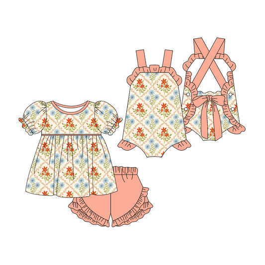 ( Moq 5 Each Style ) Sibling Baby Girls Kids Flower Romper Set Summer Clothes
