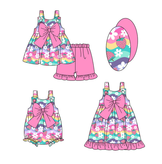 Baby Girl Flower Strawberry Bows Sibling Romper Dress Set ( Moq 5 Each Style ) 1.23