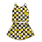 ( Moq 5 each style ) Baby Girl Toddler  Team Yellow Bows Cheer Sibling Checked Dress Set 6.30