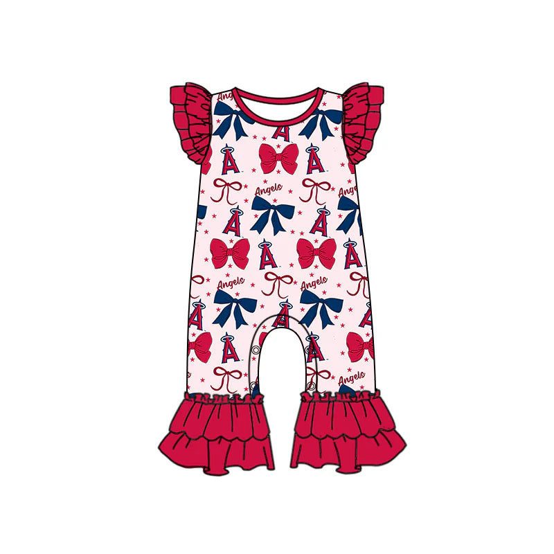( Moq 5 each style ) Baby Girl Toddler A Team Red Blue Bows Sibling Romper Dress Set 6.16