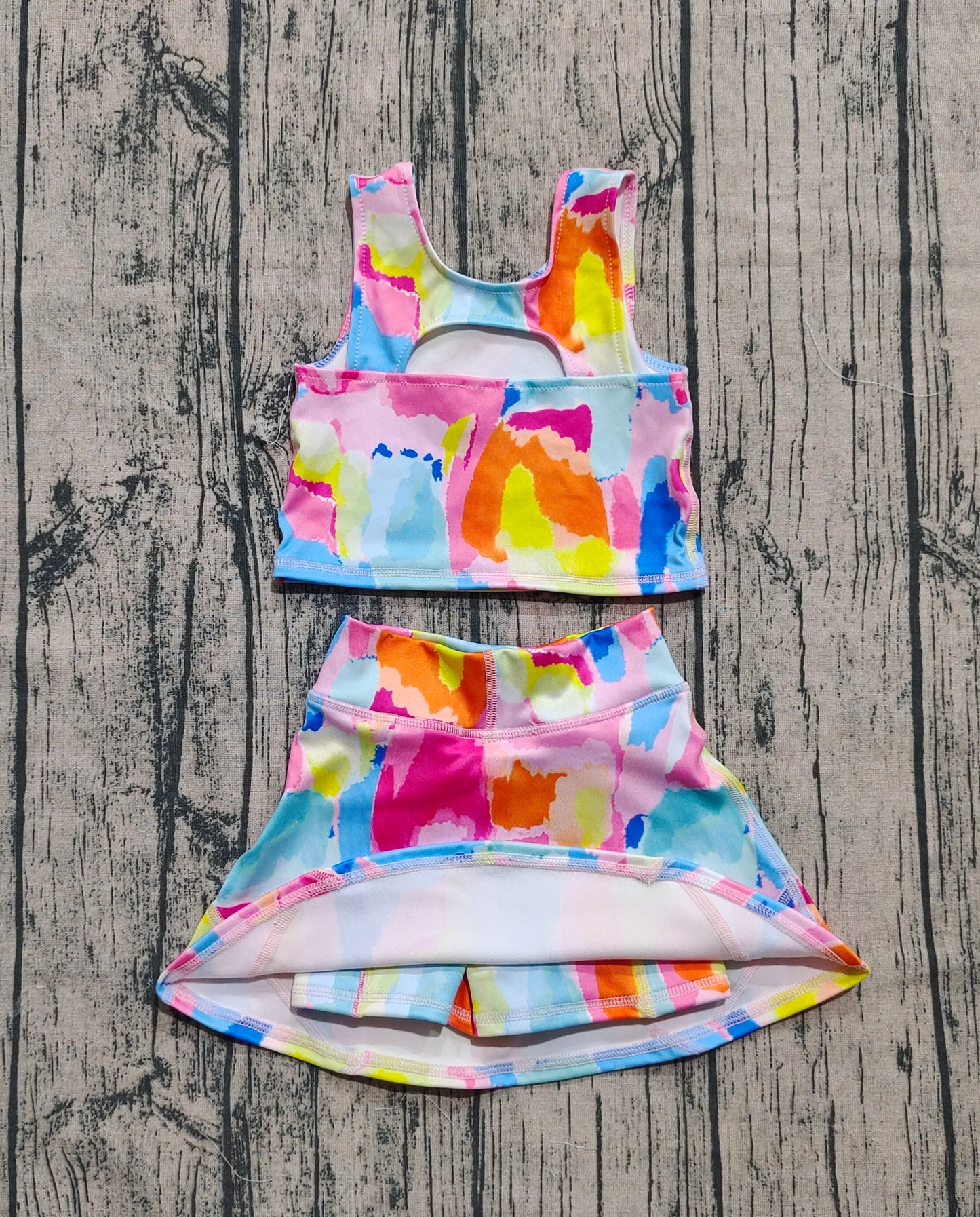 Baby Girl Sleeveless Tie Dye Vest Tops Short Skirt Skort Yoga Active Set RTS