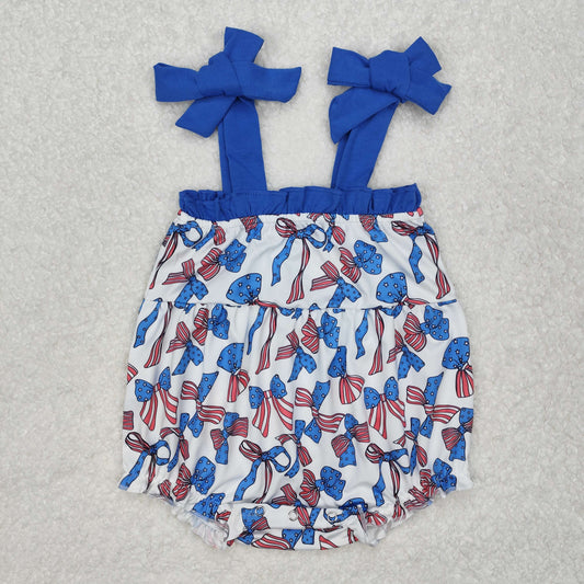 Baby Girl Infant July 4th Bows Straps Bubble Romper