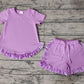 Baby Girl Short Sleeves Purple Cotton Shirt Ruffle Shorts Clothes Set RTS