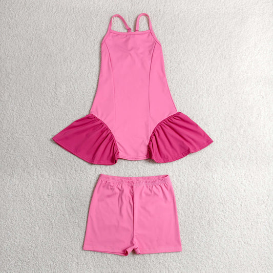 Baby Girls Kids Straps Dress Shorts Pink Yoga Active Summer Set RTS