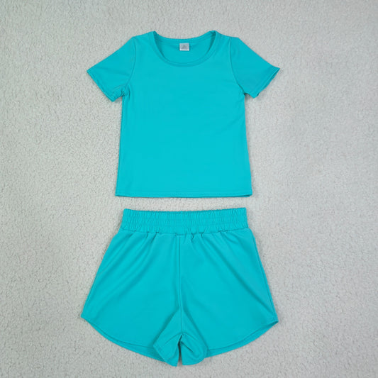 Baby Girls Kids Short Sleeves Shirt Skirt Shorts Yoga Active Set Green Clothes RTS
