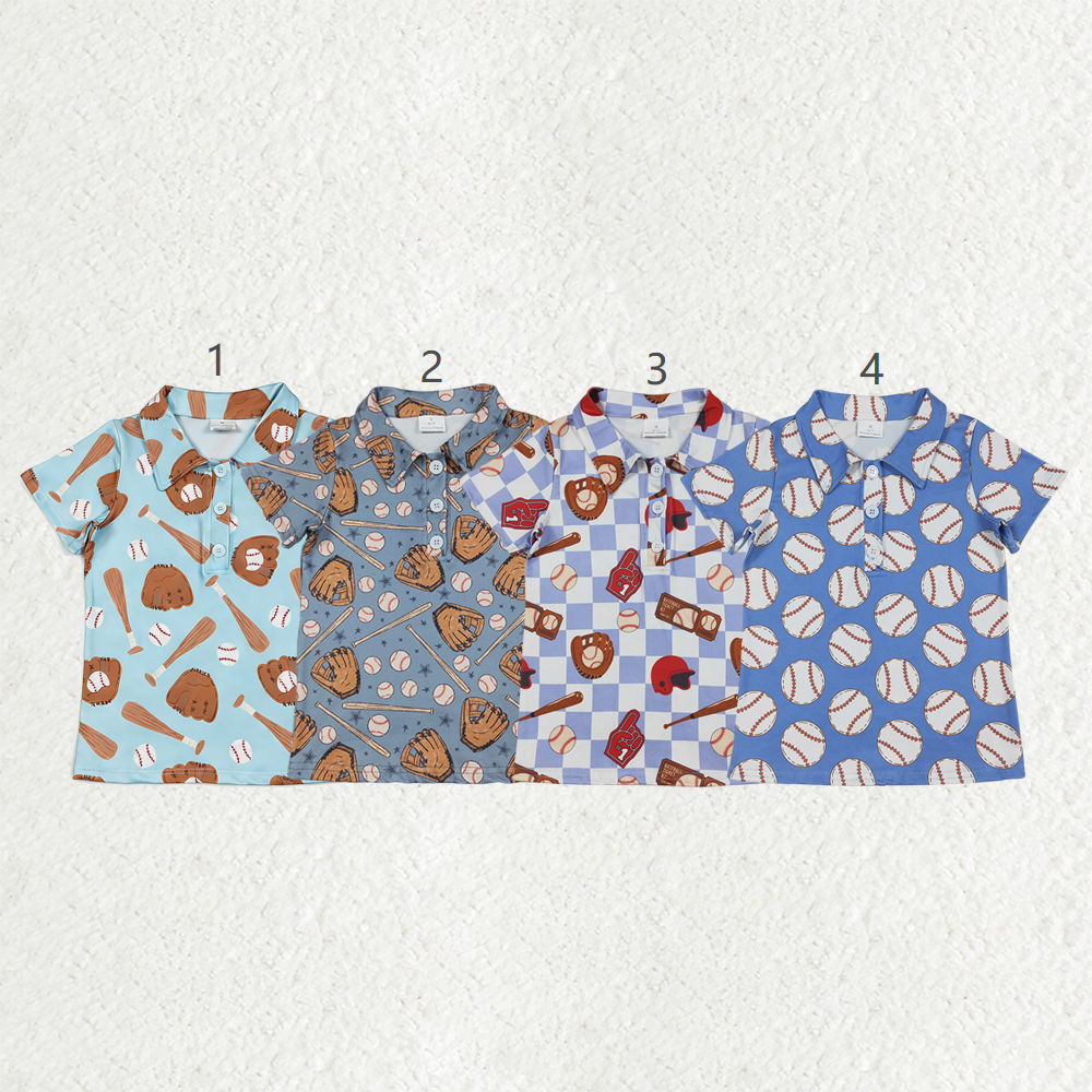 Sibling Baby Boys Kids Short Sleeves Baseballs Buttons Polo Shirts Tops Clothes RTS