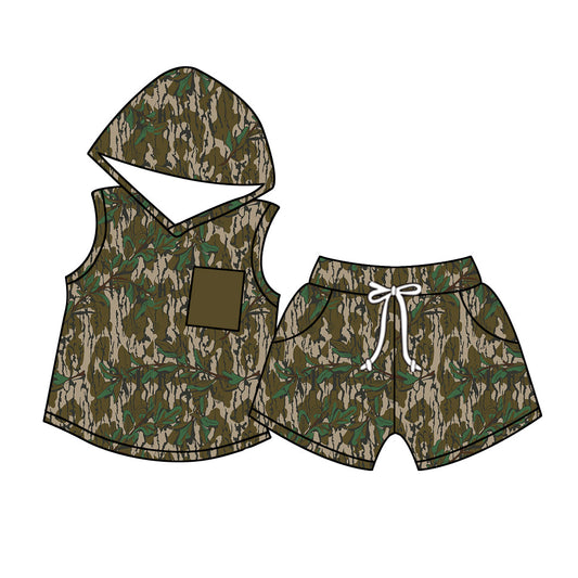 Baby Boy Sleeveless Hoodie Shirt Camo Pocket Shorts Summer Clothes Set Moq 5