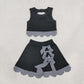 Baby Girls Kids Scallop Shirt Black Plaid Bows Skirt Shorts Set Yoga Active Clothes RTS