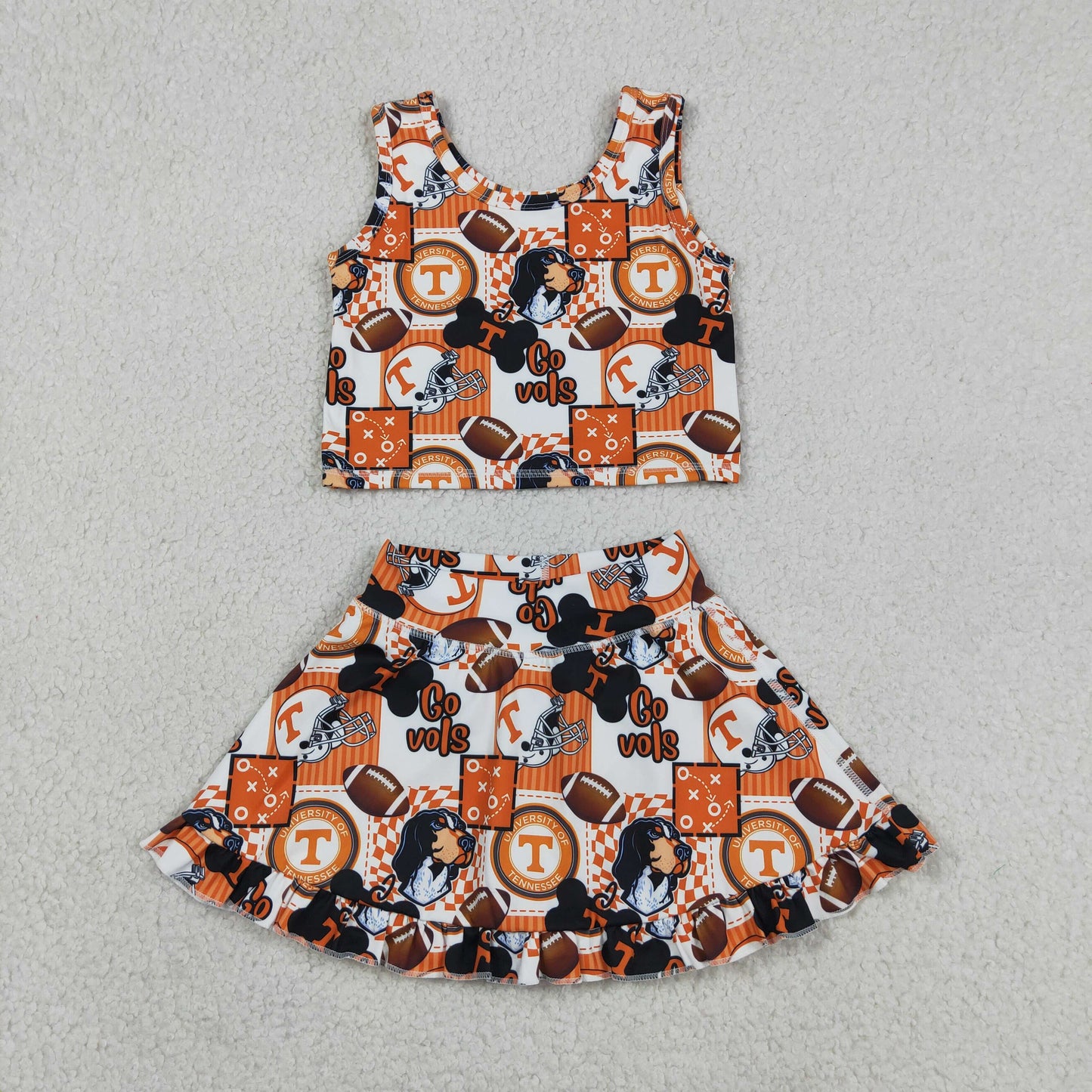 Baby Girls Kids Dogs Football Tops Shorts Skirt Team Yoga Clothes Set RTS