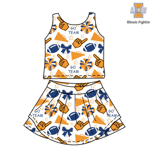 ( Moq 5 ) Baby Girl Toddler Sleeveless Blue Football Team Bows Cheer Tops Skort Set 6.7
