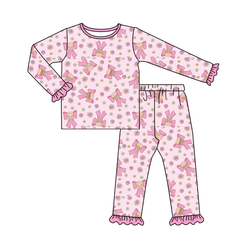 Baby Girl Christmas Bows Floral Shirt Pants Pajamas Pink Set