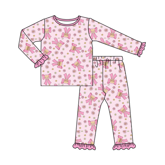 Baby Girl Christmas Bows Floral Shirt Pants Pajamas Pink Set