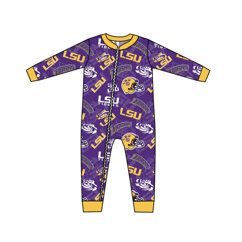 Baby Boy Purple Long Sleeves Tiger Team kids Zipper Romper